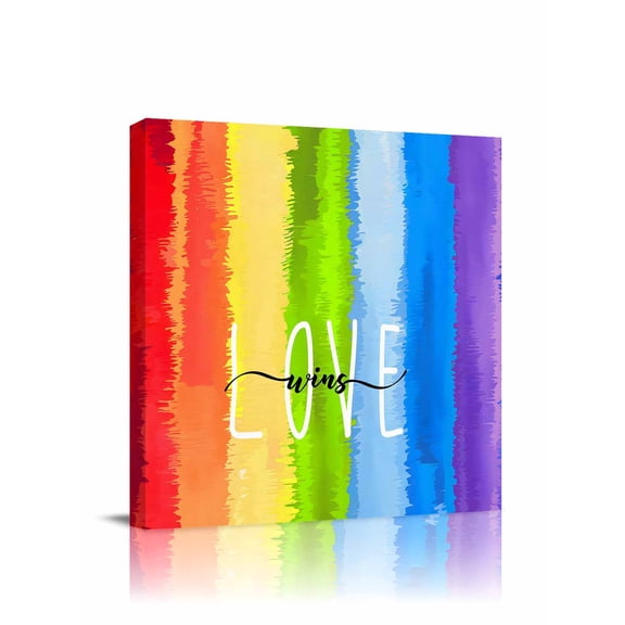 Canvas Print Wall Art Rainbow Gradient Love Wins Colorful Grass Texture Framed Canvas Art Wall Decor Pictures Painting Morden Artwork for Living Room Bedroom, Ready to Hang, 24"x24"