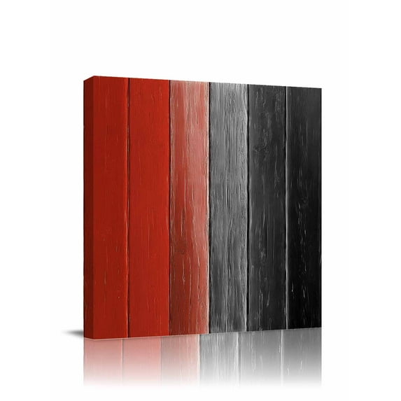 Canvas Print Wall Art Red Black Gradient Wood Grain Farmhouse Retro Striped Framed Canvas Art Wall Decor Pictures Painting Morden Artwork for Living Room Bedroom, Ready to Hang, 24"x24"