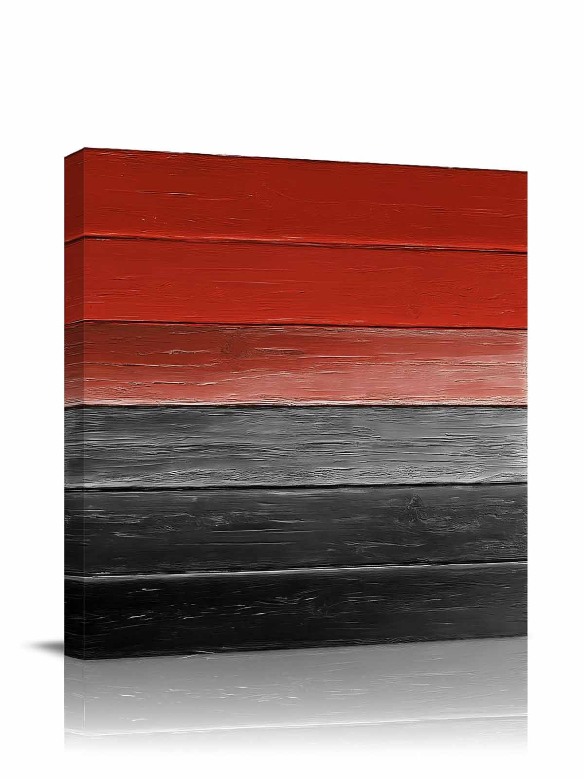 Canvas Print Wall Art Red Black Gradient Wood Grain Vintage Farmhouse Framed Canvas Art Wall Decor Pictures Painting Morden Artwork for Living Room Bedroom, Ready to Hang, 16"x16"