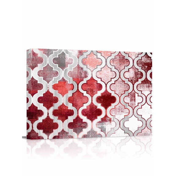 Canvas Print Wall Art Red Morocco Abstract Retro Tribal Geometric Ethnic Framed Canvas Art Wall Decor Pictures Painting Morden Artwork for Living Room Bedroom, Ready to Hang - 12"x16"