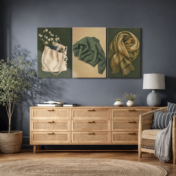 Canvas Print Wall Art Set of 3 Textiles Still Life Artwork for Living Room Decoration - 16"x24" x 3