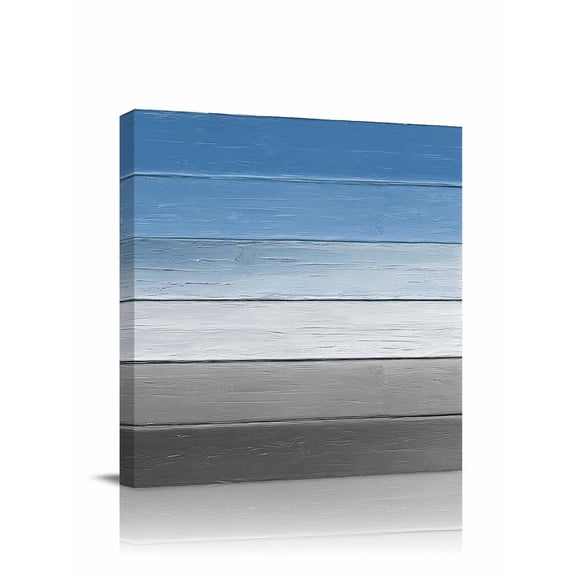 Canvas Print Wall Art Sky Blue Grey Gradient Wood Grain Vintage Farmhouse Framed Canvas Art Wall Decor Pictures Painting Morden Artwork for Living Room Bedroom, Ready to Hang, 16"x16"