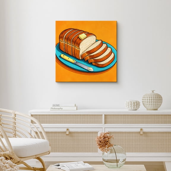 Canvas Print Wall Art Sliced Loaf of Bread Print Food Illustration Artwork For Kitchen Decor - 24"x24"