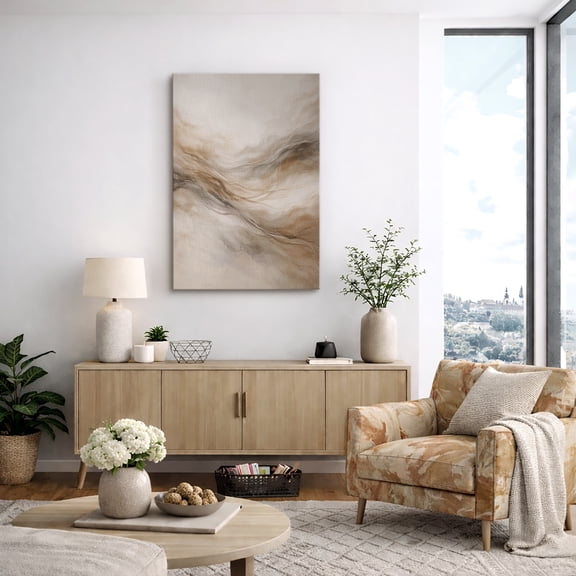 Canvas Print Wall Art Soft Neutral Waves Print Minimalist Abstract Landscape Artwork For Living Room Decor - 24"x36"