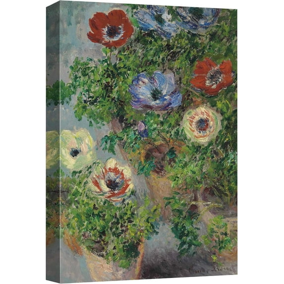 Canvas Print Wall Art Still Life Anemones, 1885 Claude Monet Classical Illustrations Fine Art Decorative Vintage Watercolors Pastel Multicolor Zen for Living Room, Bedroom, Office