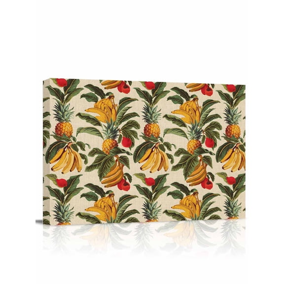 Canvas Print Wall Art Summer Plant Vintage Banana Pineapple Linen Texture Framed Canvas Art Wall Decor Pictures Painting Morden Artwork for Living Room Bedroom, Ready to Hang - 12"x16"