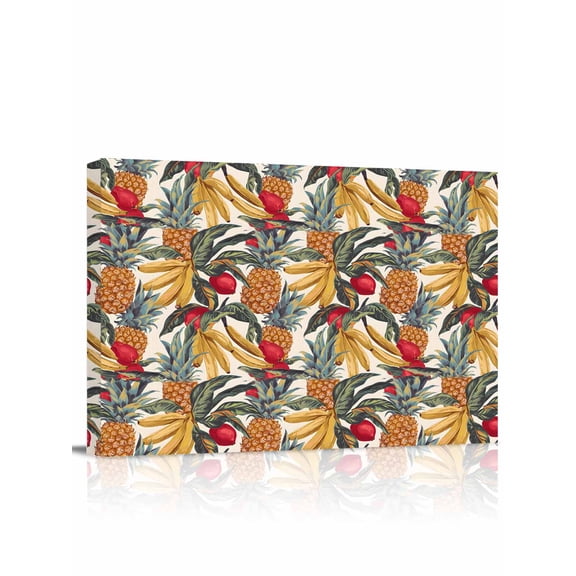 Canvas Print Wall Art Summer Plant Vintage Watercolor Pineapple Banana Framed Canvas Art Wall Decor Pictures Painting Morden Artwork for Living Room Bedroom, Ready to Hang - 12"x16"