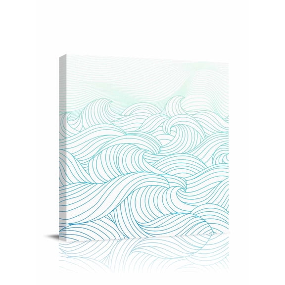 Canvas Print Wall Art Teal Wave Lines Abstract Curves Modern Style Framed Canvas Art Wall Decor Pictures Painting Morden Artwork for Living Room Bedroom, Ready to Hang, 8"x8"