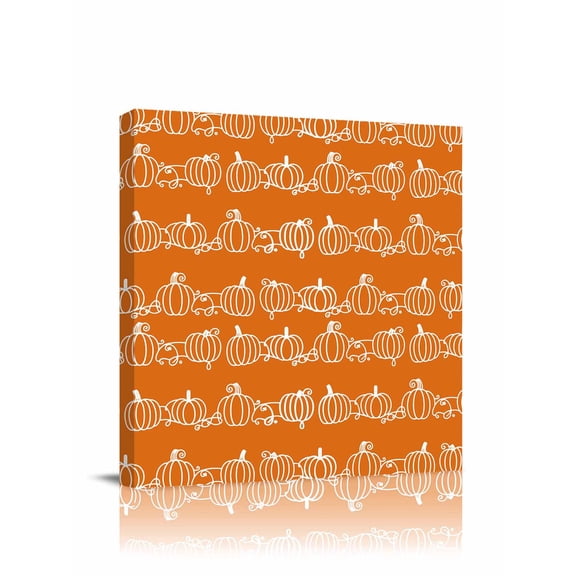 Canvas Print Wall Art Thanksgiving Fall Line Pumpkin Orange Background Framed Canvas Art Wall Decor Pictures Painting Morden Artwork for Living Room Bedroom, Ready to Hang, 16"x16"