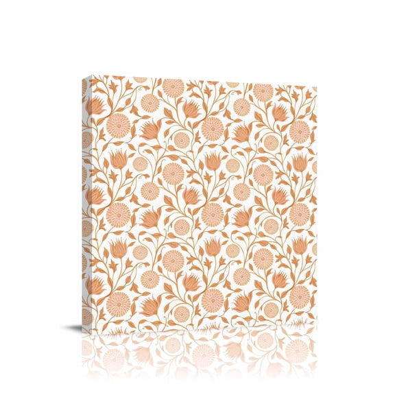 Canvas Print Wall Art Vintage Wallpaper Orange Flower Plants Vintage Framed Canvas Art Wall Decor Pictures Painting Morden Artwork for Living Room Bedroom, Ready to Hang, 16"x16"