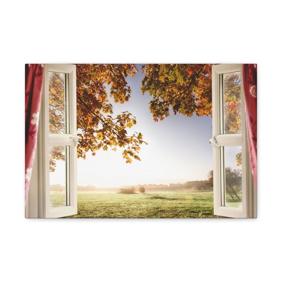 Canvas Print Wall Art Window Autumn Tree View Nature Photography Realism Scenic Landscape Colorful Multicolor for Home Decor Ready to Hang