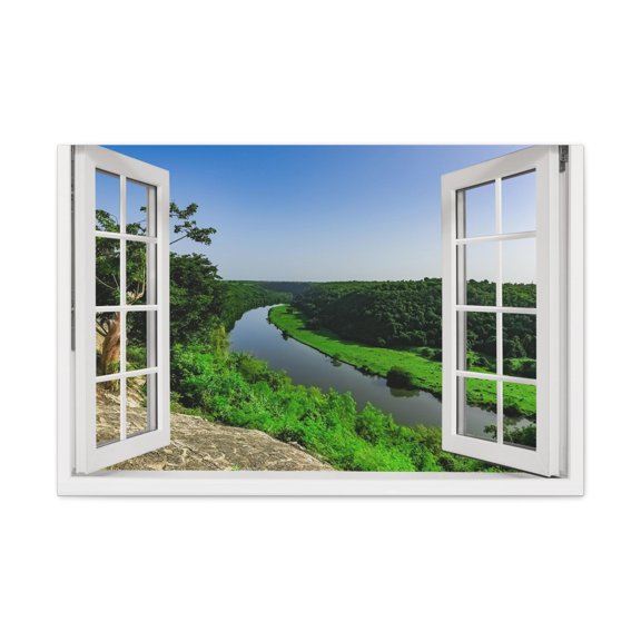 Canvas Print Wall Art Window River View Nature Photography Realism Scenic Landscape Colorful Multicolor for Home Decor Ready to Hang