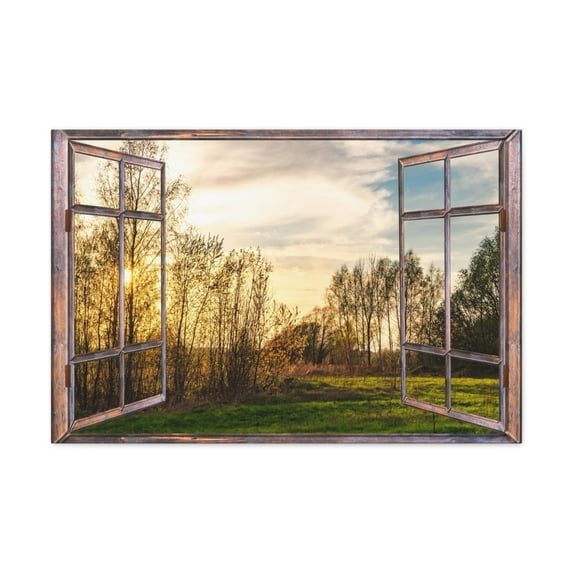 Canvas Print Wall Art Window Sunrise Tree View Nature Photography Realism Scenic Landscape Colorful Multicolor for Home Decor Ready to Hang