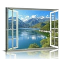 thumbnail image 1 of Canvas Print Wall Art Window View of Green Mountain Village Nature Wilderness Photography Realism Rustic Colorful Relax/Calm Ultra for Living Room, Bedroom, Office, 1 of 6