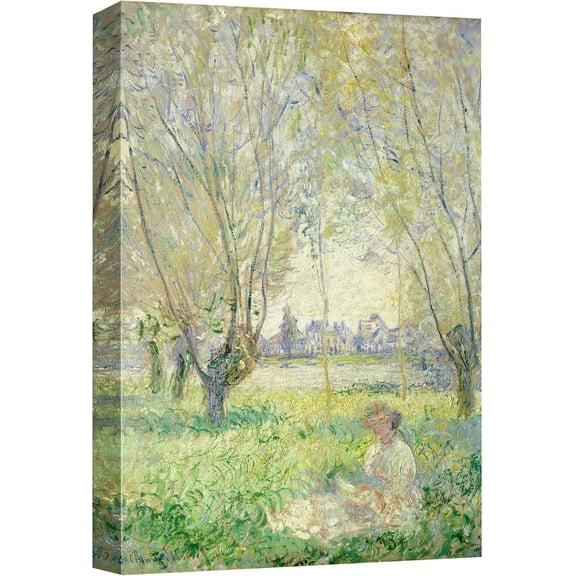 Canvas Print Wall Art Woman Under Willows, 1880 Claude Monet Classical Illustrations Fine Art Decorative Vintage Watercolors Pastel Multicolor Zen for Living Room, Bedroom, Office