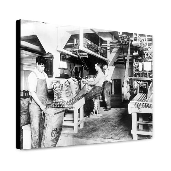 Canvas Print: Weighing, Filling And Sewing 25 Lb. Sacks Of Sugar, circa 1909