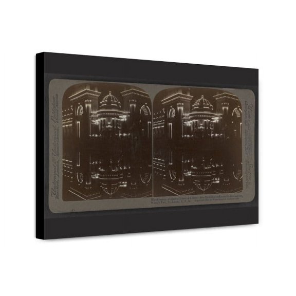 Canvas Print: Wierd Beauty Of Electric Lights On Liberal Arts Building, Reflected