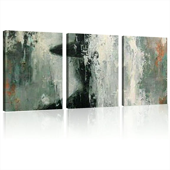 Canvas Print Wrapped Frame Painting Olive And Sage Green Abstract Oil Painting Art Modern Home Decor 12x16inchx3pcs