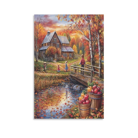 Canvas Prints Beautiful Autumn Scene with Colorful Leaves, An Old Barn Canvas Prints Wall Art Modern Pictures Artwork Autumn Fall Canvas Wall Decor for Bedroom 24x36inch Wall Decor
