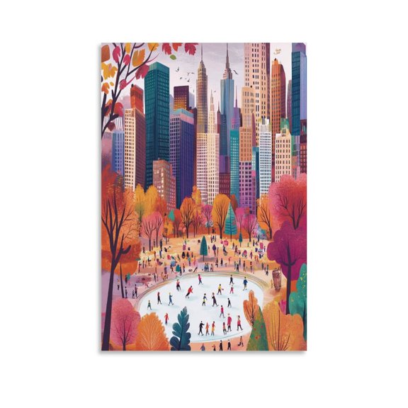 Canvas Prints Fall Central Park Canvas Wall Art Watercolor Burnt Orange Tree Wall Art for Bathroom 8x12inch Wall Paintings Poster Prints Pictures Home Decor No Frame