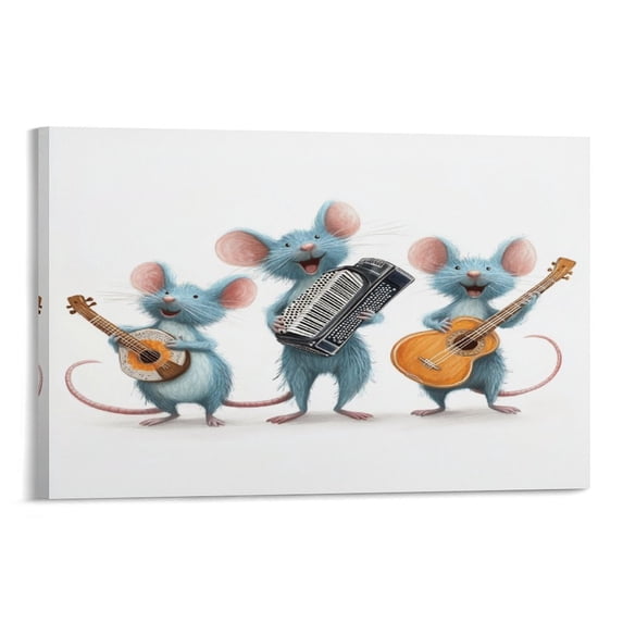 Canvas Prints Funny Christmas Mouse Music Band Canvas Prints Wall Art Rat Gifts for Rat Lovers Canvas Wall Decor for Bedroom 12x18inch Nursery Living Room Décor Framed Artwork