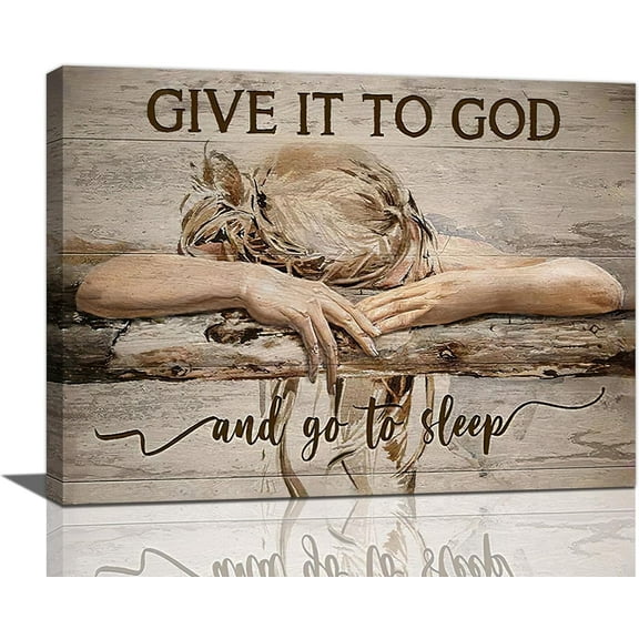 Canvas Prints Give It To God and Go To Sleep Sign Wall Art Inspirational Scripture Quotes Poster Painting Modern Artwork For Living Room Bedroom Decor Unframed 16''x12''