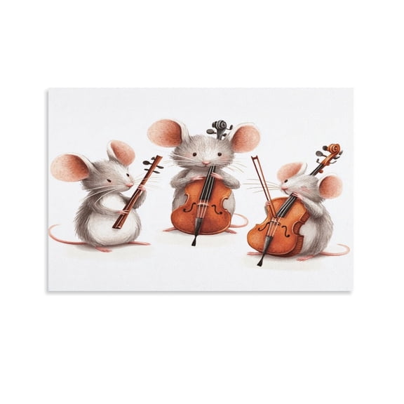 Canvas Prints Mouse Playing Musical Instruments Canvas Picture Rat Gifts for Rat Lovers Poster Wall Art Decor Print 16x24inch for Living Room Bathroom Office Decorations No Frame