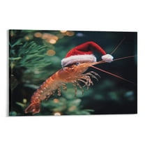 Canvas Prints Shrimp Wearing A Santa Hat Print Wall Art Pictures Red Lobster Wall Art for Bathroom 08x12inch for Office Farmhouse Kitchen Living Room Decor Framed Artwork