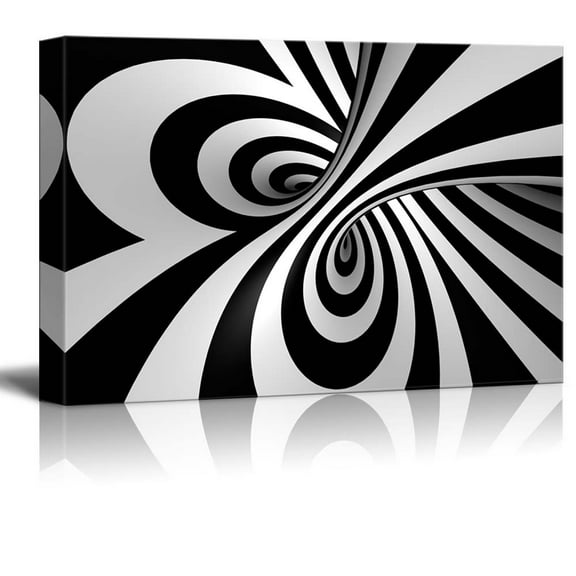 Canvas Prints Wall Art - Abstract Black and White Spiral | Modern Wall Decor/Home Decoration Stretched Gallery Canvas Wrap Giclee Print &amp; Ready to Hang - 16&quot; x 24&quot;