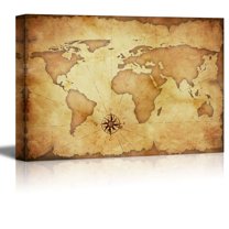Canvas Prints Wall Art - Abstract Old Grunge World Map | Modern Wall Decor/Home Decoration Stretched Gallery Canvas Wrap Giclee Print & Ready to Hang - 24" x 36"