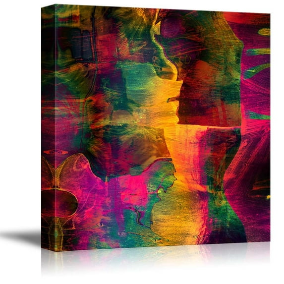 Canvas Prints Wall Art - Abstract Vibrant Grungy Color Vintage/Retro Style | Modern Wall Decor/Home Decoration Stretched Gallery Canvas Wrap Giclee Print & Ready to Hang - 16" x 16"