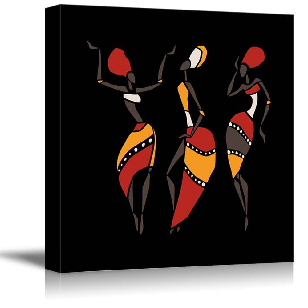African Dancers Silhouette Canvas Print in Black and Red