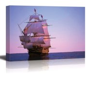 Canvas Prints Wall Art - The Ancient Ship/Tall Ship Sailing in The Sea at Sunset | Modern Wall Decor/Home Decoration Stretched Gallery Canvas Wrap Giclee Print & Ready to Hang - 12" x 18&quo