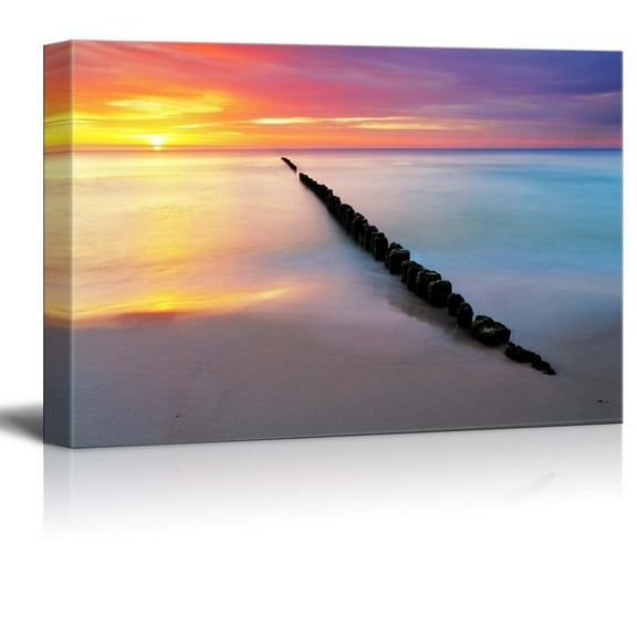 Canvas Prints Wall Art - Baltic Sea at Beautiful Sunrise in Poland Beach. - 12" x 18"