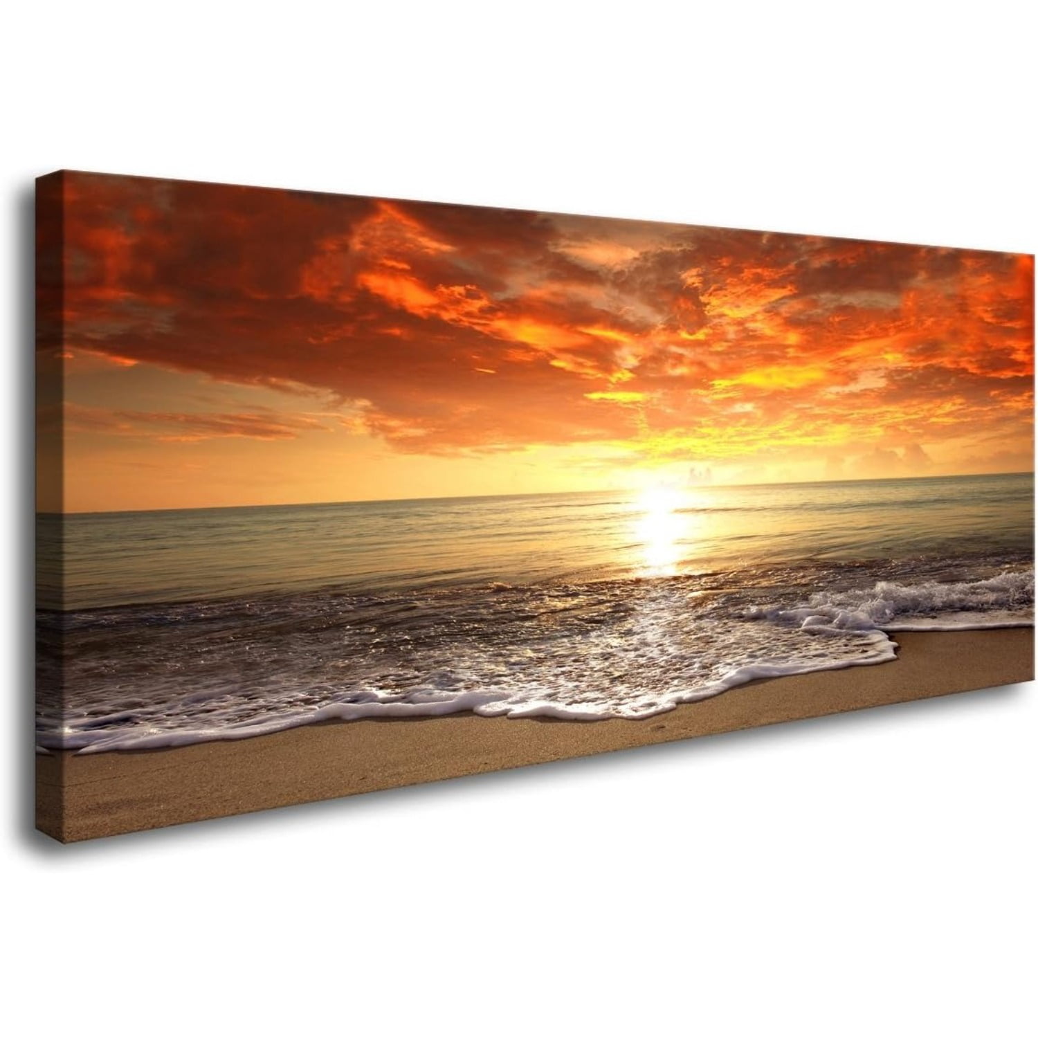 Canvas Prints Wall Art Beach Sunset Ocean Waves Nature Pictures ...
