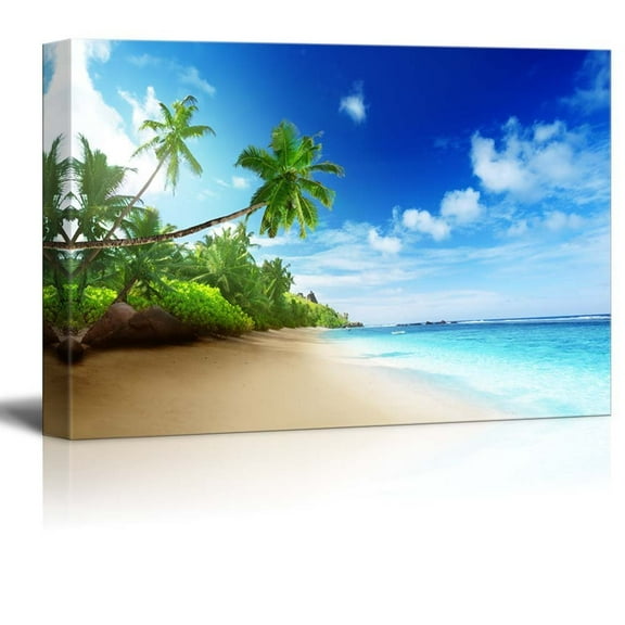 Canvas Prints Wall Art - Beautiful Landscape Beach in Sunset Time on Mahe Island in Seychelles | Modern Home Deoration/Wall Art Giclee Printing Wrapped Canvas Art Ready to Hang - 32" x 48"