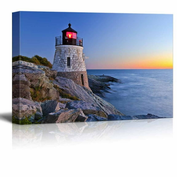 Canvas Prints Wall Art - Beautiful Lighthouse by The Ocean at Sunset | Modern Wall Decor/Home Decoration Stretched Gallery Canvas Wrap Giclee Print & Ready to Hang - 16" x 24"
