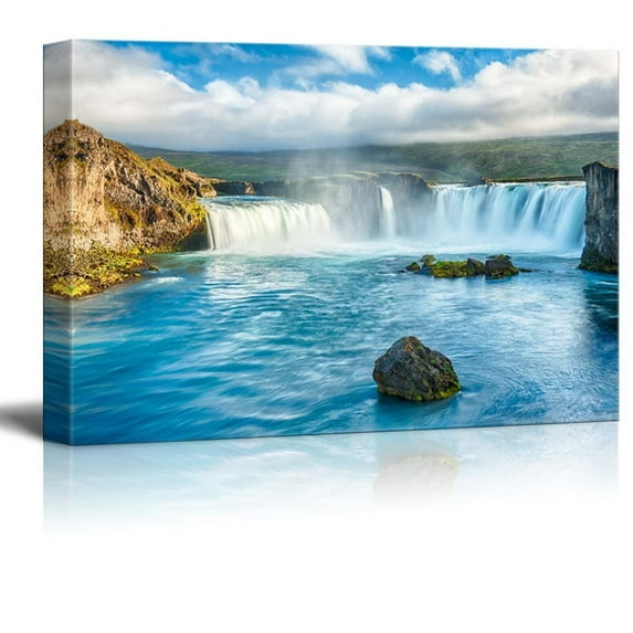 Canvas Prints Wall Art - Beautiful Scenery/Landscape Icelandic Waterfall Godafoss | Modern Home Deoration/Wall Decor Giclee Printing Wrapped Canvas Art Ready to Hang - 24" x 36"