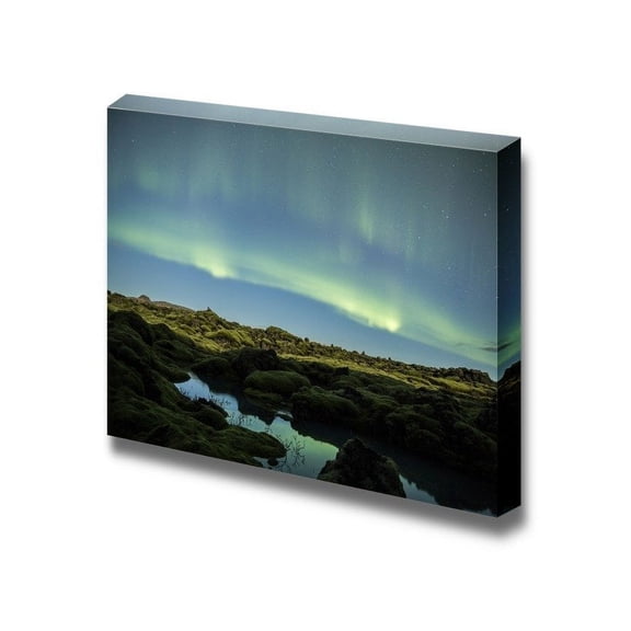 Canvas Prints Wall Art - Beautiful Scenery/Landscape Northern Lights Above Iceland | Modern Wall Decor/Home Decoration Stretched Gallery Canvas Wrap Giclee Print &amp; Ready to Hang - 16" x 24&q