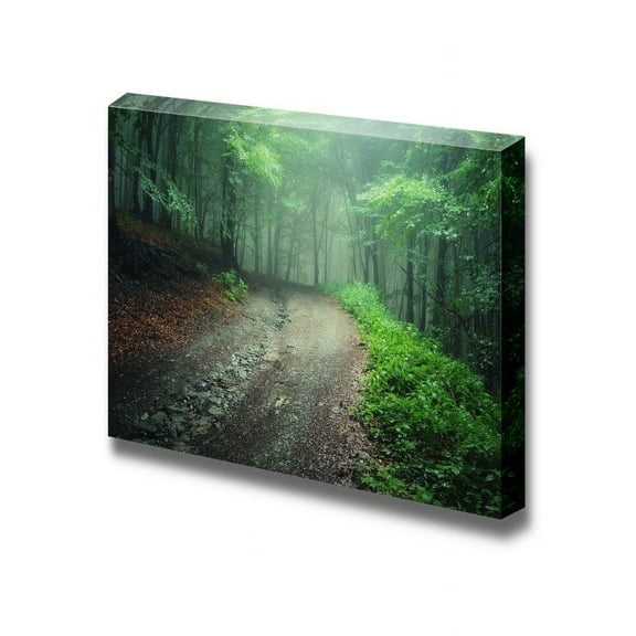 Canvas Prints Wall Art - Beautiful Scenery/Landscape Road Trough a Green Forest After Rain | Modern Wall Decor/Home Decoration Stretched Gallery Canvas Wrap Giclee Print & Ready to Hang - 16"