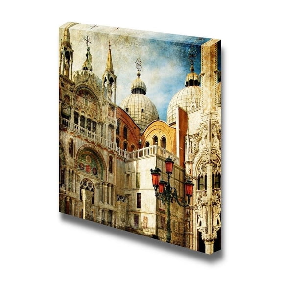 Canvas Prints Wall Art - Beautiful Scenery/Landscape Venice San Marco Square Painting Style | Modern Wall Decor/Home Art Stretched Gallery Canvas Wraps Giclee Print & Ready to Hang - 24" x 2
