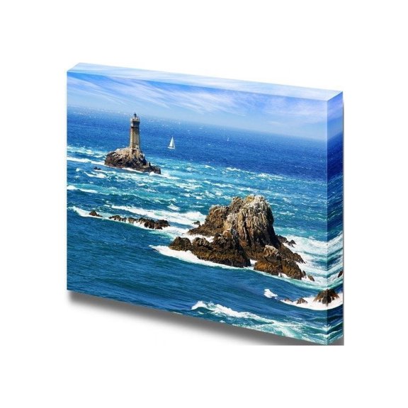 Canvas Prints Wall Art - Beautiful Scenery/Seascape Lighthouse on Cape Sizun, Pointe Du Raz Brittany, France | Modern Wall Decor/Home Decoration Stretched Gallery Canvas- 12" x 18"