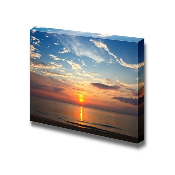 Canvas Prints Wall Art - Beautiful Scenery/Seascape Sunset on The Beach | Modern Wall Decor/Home Decoration Stretched Gallery Canvas Wrap Giclee Print & Ready to Hang - 24" x 36"