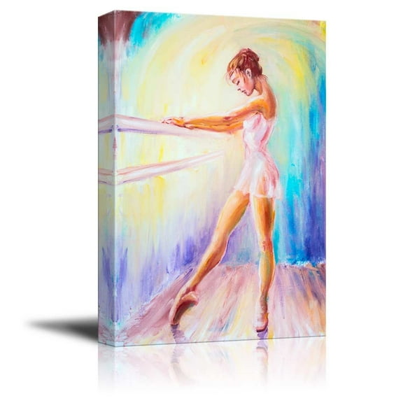 Canvas Prints Wall Art - Beautiful Young Ballerina/Ballet Dancer in Oil Painting Style | Modern Wall Decor/Home Art Stretched Gallery Canvas Wrap Giclee Print & Ready to Hang - 24" x 36&quot