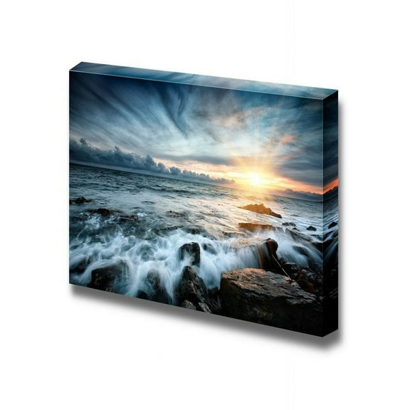 Canvas Prints Wall Art - Beauty Sunset at Sea. Storm. Seascape. - 24" x 36"