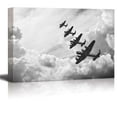 thumbnail image 1 of Canvas Prints Wall Art - Black and White Retro Image of Lancaster Bombers from Battle of Britain in World War 2 | Modern Wall Art Stretched Gallery Canvas Wrap Print &amp; Ready to Hang - 32" x, 1 of 4