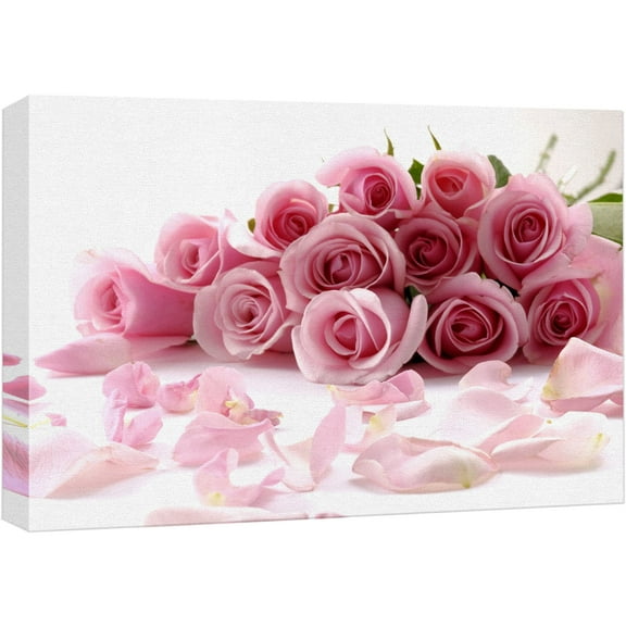 Canvas Prints Wall Art - Bouquet of Beautiful Pink Rose Flowers with Petals | Modern Wall Decor/Home Art Stretched Gallery Wraps Giclee Print &amp; Wood Framed. Ready to Hang - 24" x 36"