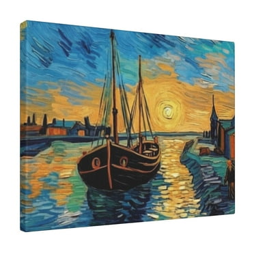 Canvas Prints Wall Art Classic Van Gogh Artwork Painting Reproduction Starry Night Canvas Art Picture Photo 16x20in White