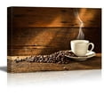 thumbnail image 1 of Canvas Prints Wall Art - Coffee Cup and Coffee Beans on Old Wooden Table | Modern Wall Decor/Home Decor Stretched Gallery Canvas Wraps Giclee Print & Ready to Hang - 16" x 24", 1 of 3