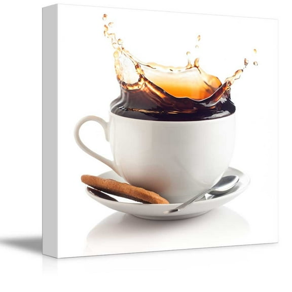 Canvas Prints Wall Art - Coffee Splash in a Cup Against White Background | Modern Wall Decor/Home Decoration Stretched Gallery Canvas Wrap Giclee Print & Ready to Hang - 16" x 16"